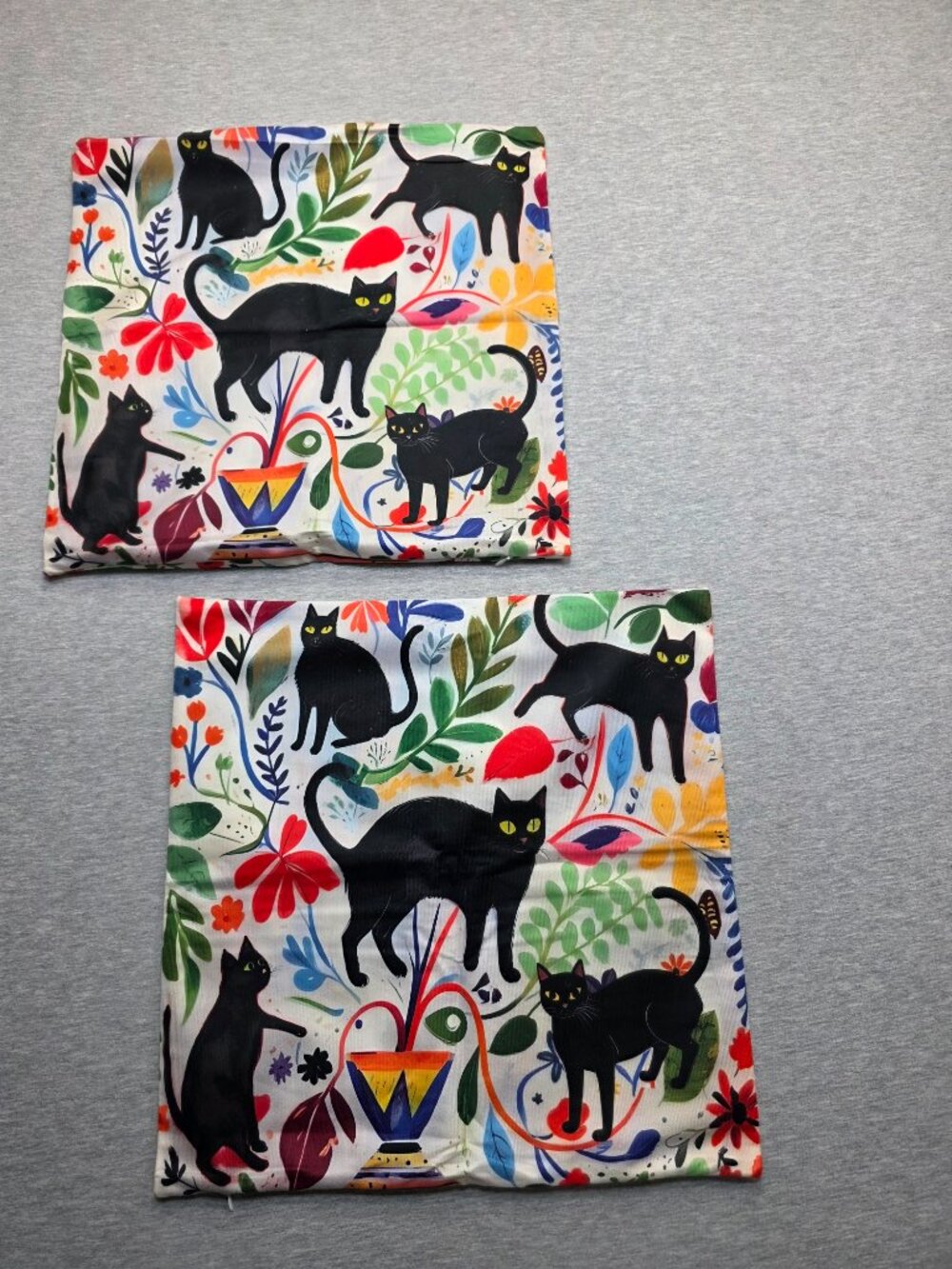 Black Cat Floral Throw Pillow Covers Set of 2 17x17 NWOT